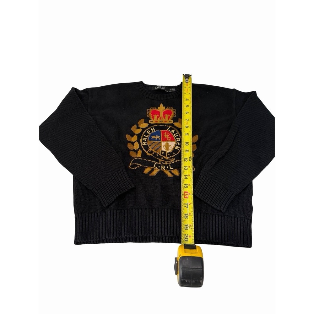 Ralph Lauren Regal Crest Knit Sweater Black Cotton L Logo Womens Rare - Picture 2 of 7